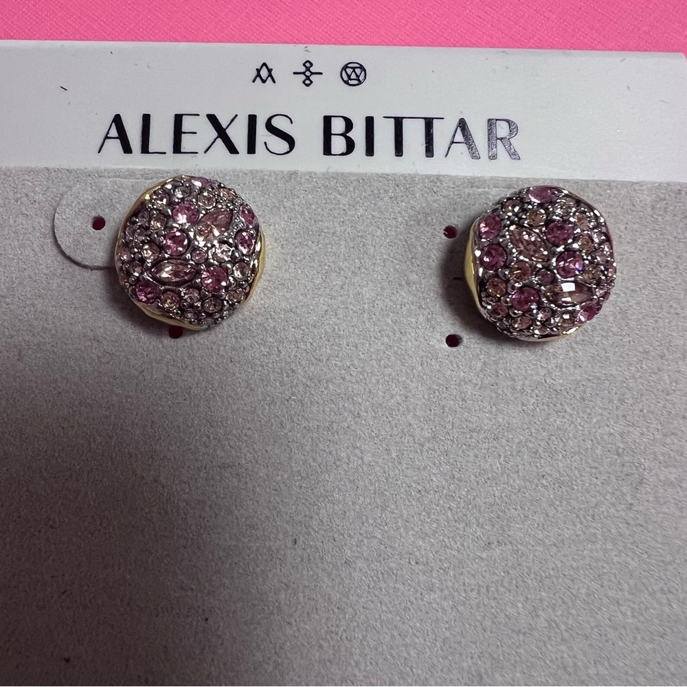 Alexis Bittar Solanales Crystal Round Stud Earrings-Pink NWT